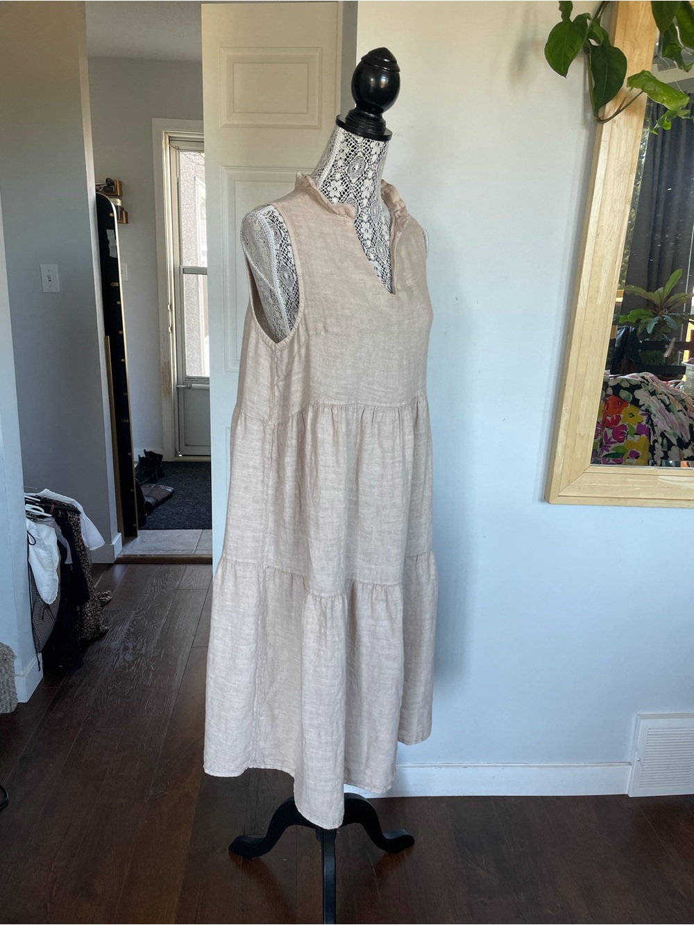 🌟 HOST PICK 💯 Linen European Summer Made Italy Oversized Tiered Midi Dress Small - Picture 6 of 10